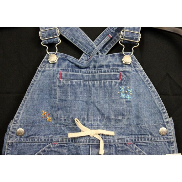 NEW 2001 Gap Kids Denim Overalls Girls sz XL Embroidered Flowers Floral Contrast - Picture 2 of 8